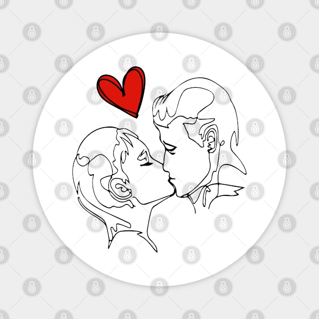 Couple Kiss Printable, One Line Drawing Print, Black and White Intimacy Artwork Poster, Original Minimalist Kissing Art, Minimal Fine Decor. Magnet by Modern Art